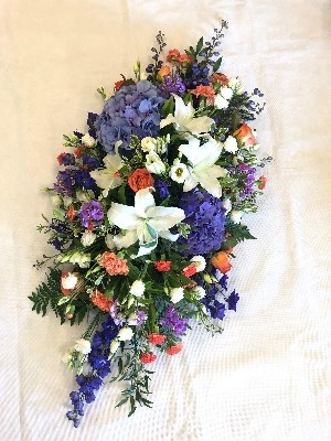 Blue, Orange and White Coffin Spray