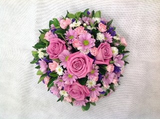 Pink, purple and white posy with roses