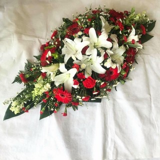 Red and White Lily Coffin Spray