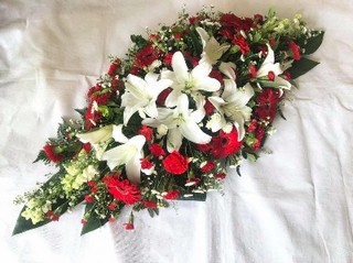 Red and White Lily Coffin Spray