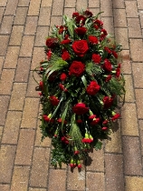 Bright Red Rose Coffin Spray